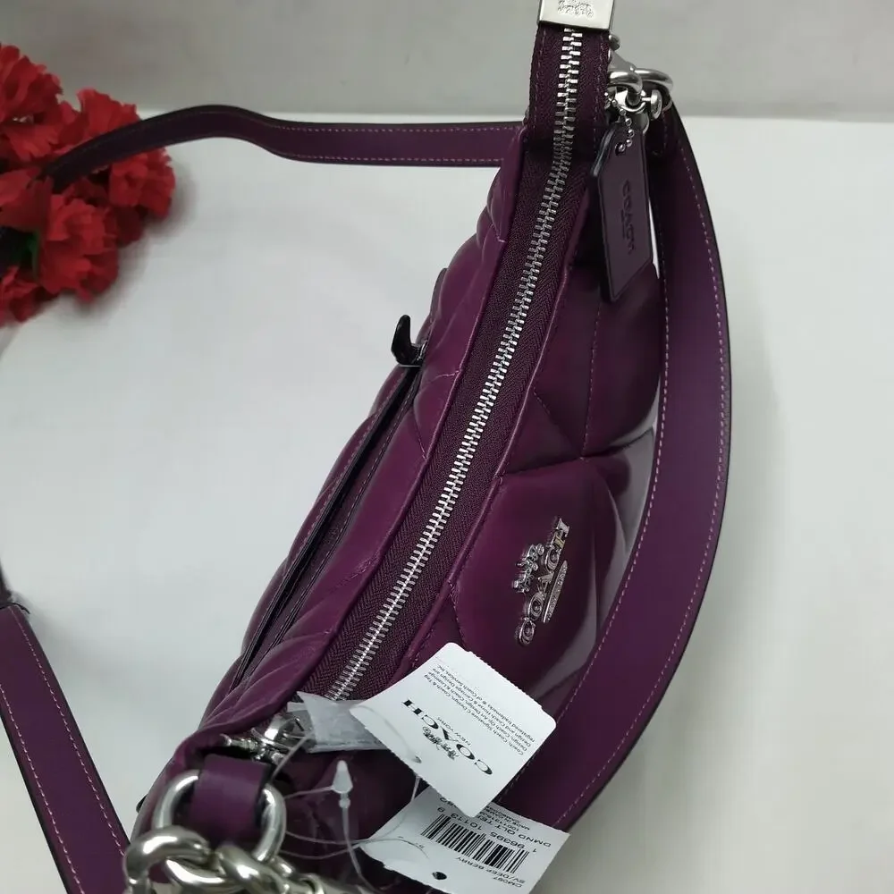 Coach Teri Hobo Diamond Deep Berry Quilted Leather Zipper Shoulder Bag -NWT $528